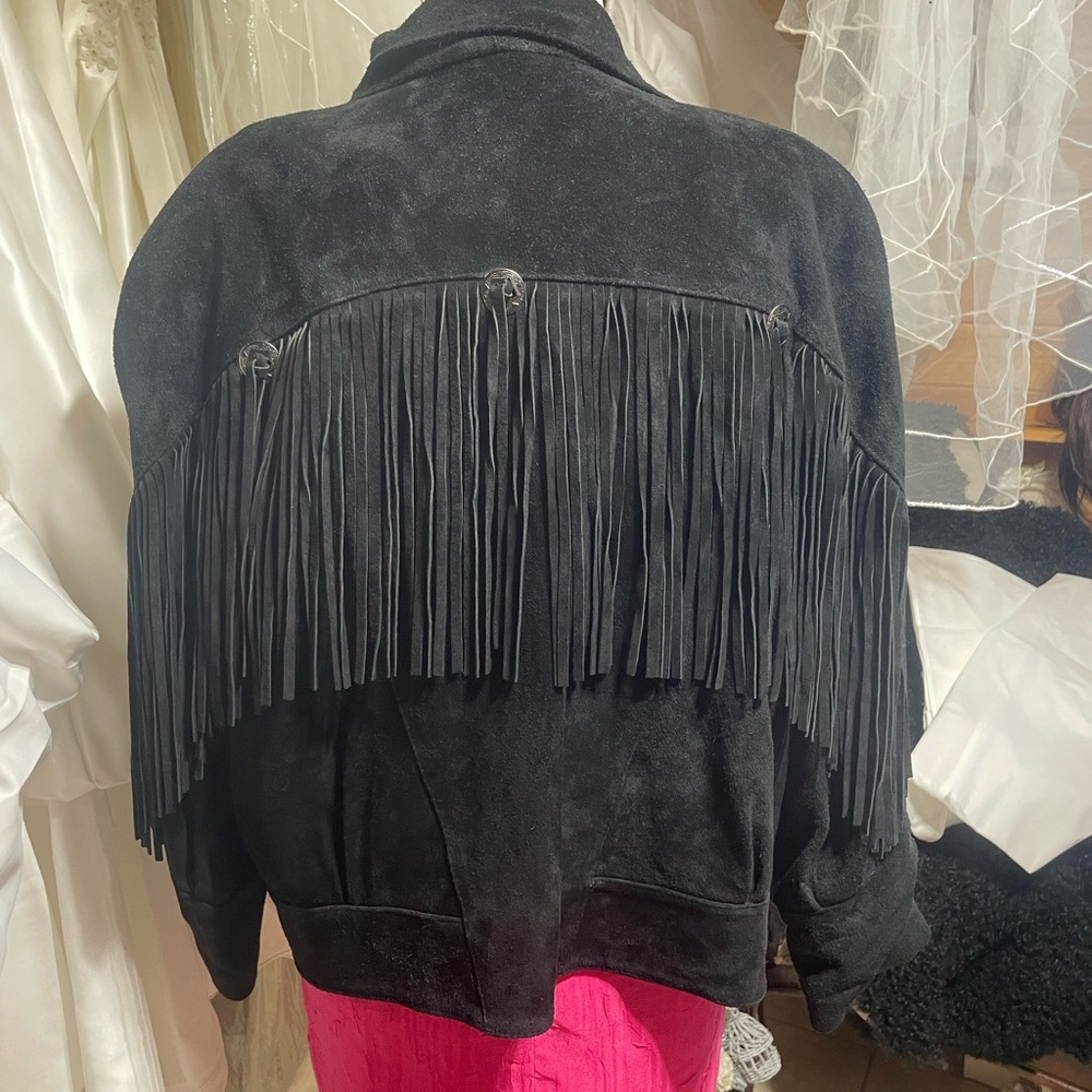 Black suede fringe jacket
